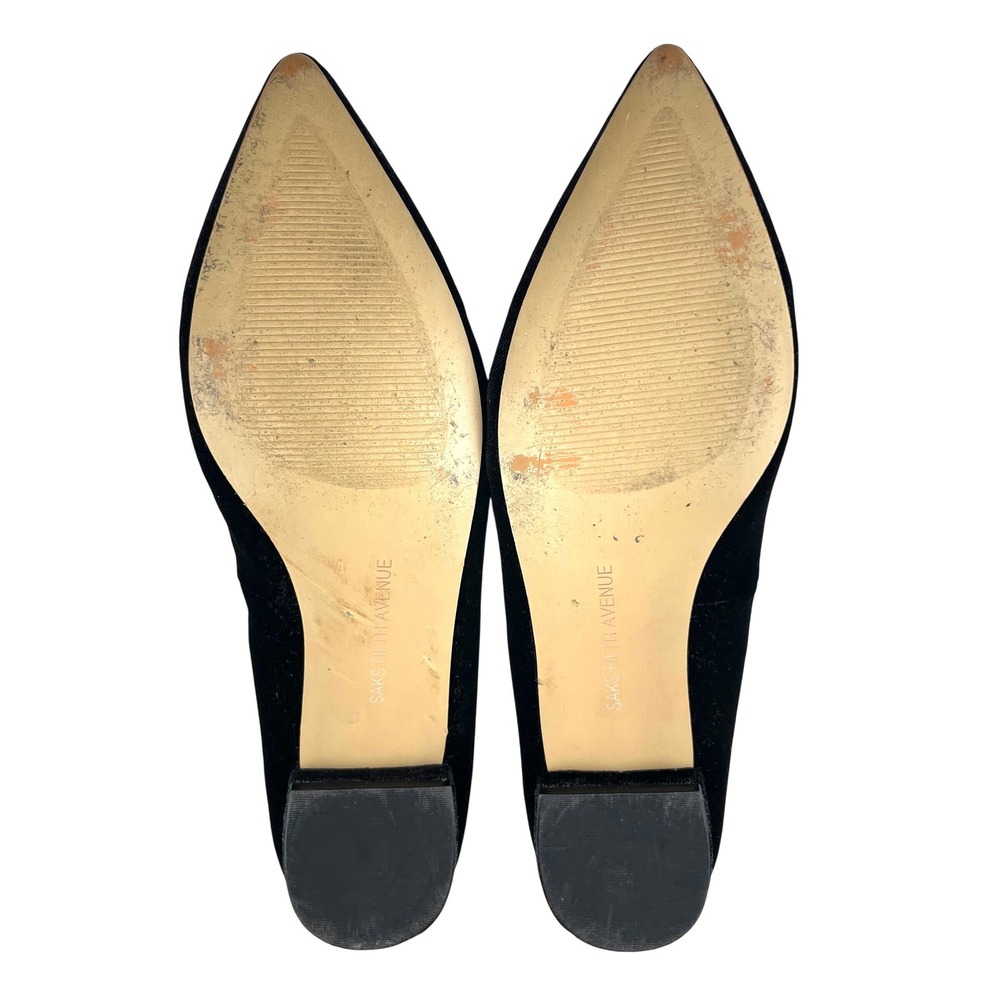 Saks Fifth Avenue Flats Women 10 Black Good Velvet Mary Jane Pointed Toe Luxury - Picture 14 of 16